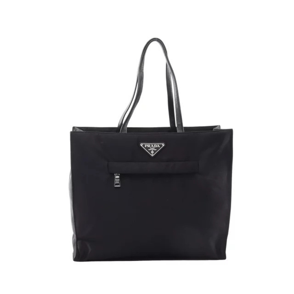 Prada Triangle Tote Tessuto Saffiano Bag Leather Black